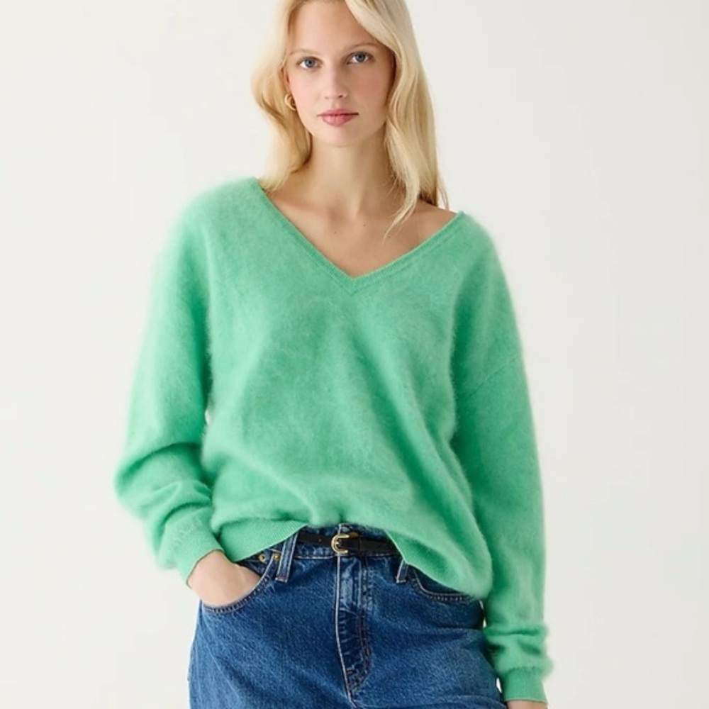 J.Crew Brushed Cashmere Relaxed V-neck Sweater Blade of Grass Green Size XS